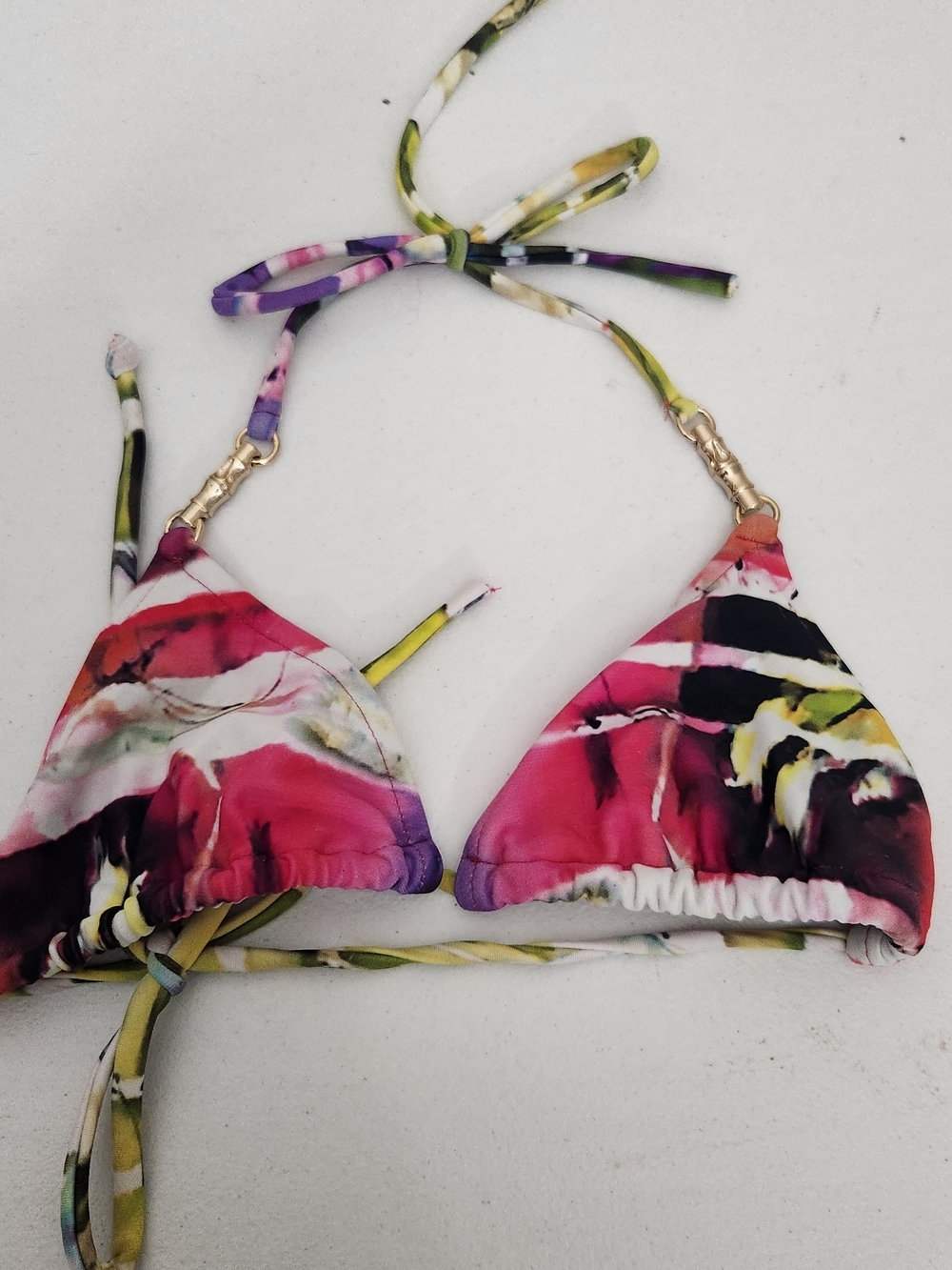 Floral Pink Tie-Back Triangle Bikini Top